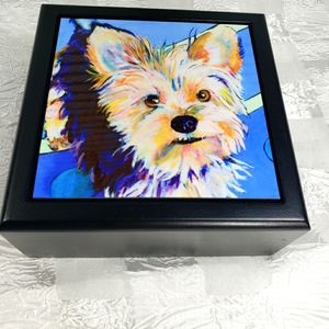 Vintage Cute Dog Jewelry Wood Box